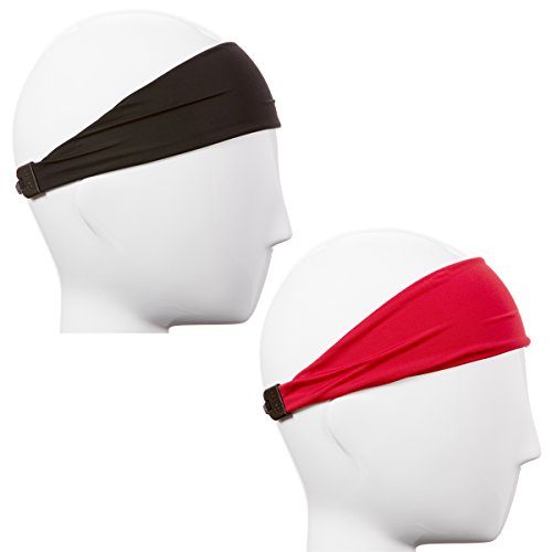 Hipsy Women's Adjustable & Stretchy Basic Xflex Headbands (Black & Red Basic 2pk)