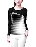 Allegra K Women Round Neck Striped T Shirts Long Sleeve Casual Tops