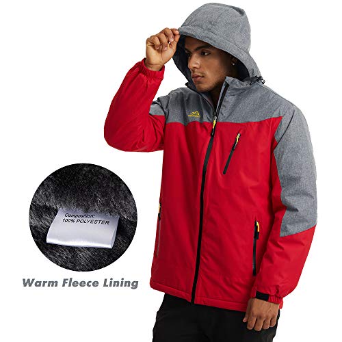 KEFITEVD Warme Winterjacke Herren Wasserdicht Fleece Jacke mit Kapuze Skijacke Winddichte Outdoorjacke – Bild 3