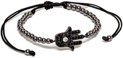 ZENGER Gold Plated Zircon Hamsa Hand Macrame Bracelet (Gunmetal)