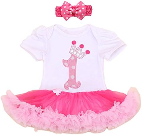 Baby Girl 1st Birthday Party Dress Tutu Dresses Cotton Pink (Pack of 2) (XL, 1st Birthday)