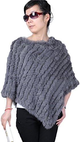 Ferrand Women's Large Real Genuine Rabbit Fur Cape Stole Shawl Jacket Poncho Grey