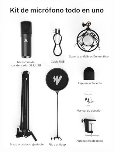 MAONO XLR/USB Condenser Microphone: 192kHz/24bit PC Plug and Play Metal Podcast Microphone Kit with Software, Professional Audio Chipset for Recording, Studio, Voice, YouTube A04 Gen2