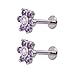 LIZD Labret Lip Stud Piercing Helix Cartilage Daith Earring Barbell Body Jewelry AAA Zircon Crystal Flower Style (Purple（1pair）)