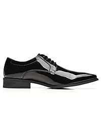 Faranzi - Zapatos de vestir para hombre, de piel sintética, con puntera lisa, con cordones, cómodos, formales