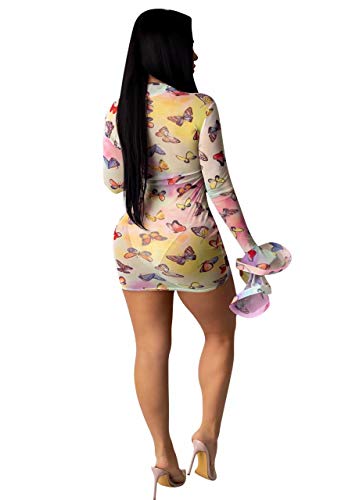Sprifloral-Vestito-lungo-aderente-da-donna-a-maniche-lunghe-con-collo-alto-e-maglia-colorata-trasparente