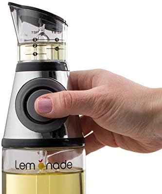 Deluxe 17 Oz Olive Oil Glass Bottle Dispenser W/Non-Drip Spout –Vinegar & Oil Pourer W/MeasuringReservoir (Tbsp & MlsLabels) –EasyTo Use & Dishwasher Safe –One-Touch Pouring