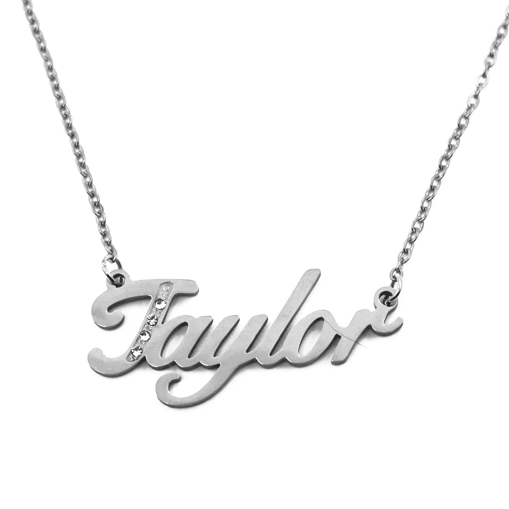 Kigu Name Necklace Taylor - Silver Tone - Custom Name Necklace - Personalised Jewellery for Ladies- Customised Jewellery for Girls- Custom Pendant Taylor