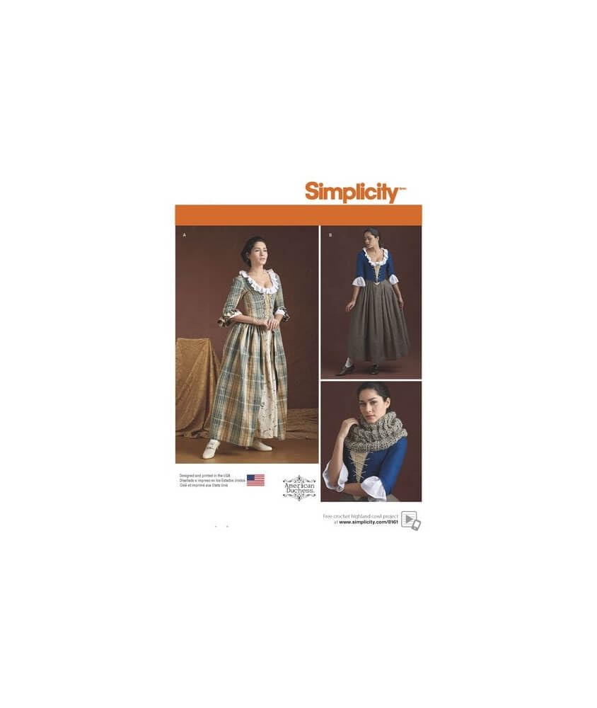 Photo 1 of Simplicity 8161 Women's 18th Century Dress Historical Costume Sewing Pattern, Sizes 14-22