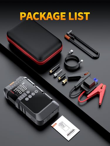 Car Jump Starter with Air Compressor, 6000A 160PSI Booster Pack(All Gas/12L Diesel), Battery Power Pack with Jump Cables, Car Battery Booster Jump Starter with Lights, Gloves