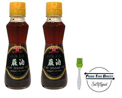Kadoya 100% Pure Sesame Oil 5.5 oz (Pack of 2) with Silicone Basting Brush in a Prime Time Direct Sealed Bag