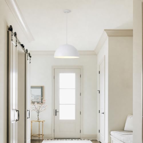 18 inch White Dome Pendant Light, Modern Farmhouse White Pendant Light, Large Pendant Lamp for Kitchen Island Dining Room Bedroom Hallway Foyer