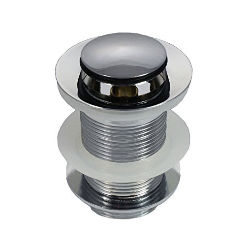 Bathroom Brass Pop Up Unslotted Basin Waste - Full Cover Modern Click Clack Sink Plug - Center Push Chrome Clicker Button by Hansvit