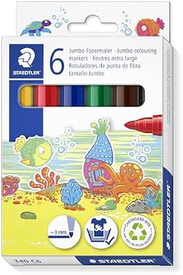 Noris 340 Jumbo - Rotulador para manos de niños pequeños, estuche de cartón con 6 rotuladores Jumbo en colores surtidos, 340 C6
