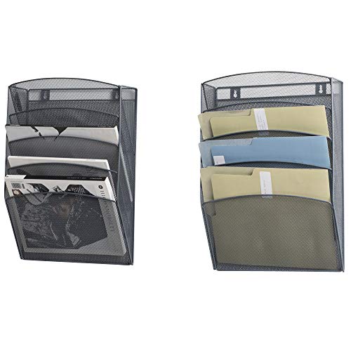 Klickpick Office 10 Sections Wall Hanging Files Wall Mounted Metal Mesh Document File Organizer Magazine Holder Rack Organizer Racks Multipurpose Use to Display Files, Magazine, Newspapers- Gray