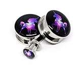 Screw on Plugs - Galaxy Unicorn Picture Plugs - 0g - 8mm - Sold As a Pair