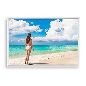 Framed Canvas Wall Art Bikini Beauty and Sea Canvas Prints Home Artwork Decoration for Living Room,Bedroom - 16x24 inches
