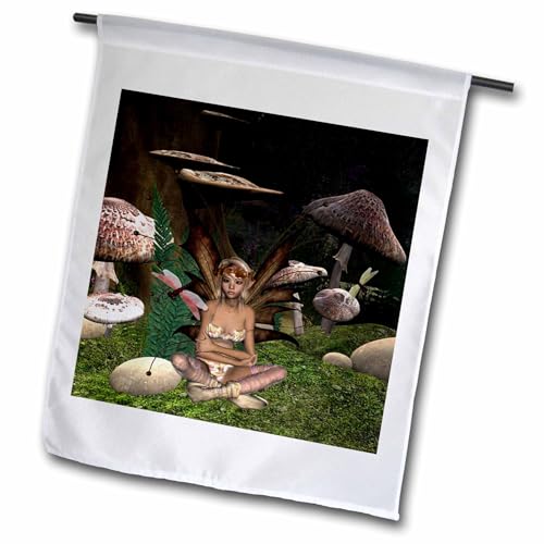 3dRose fl_17948_1 Fairy Mushrooms and Dragonflies Garden Flag, 12 by 18-Inch