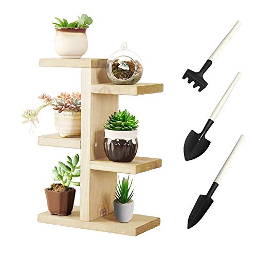 Plant Stand, Small Wood Plant Shelf for Succulent Tabletop Window Flower Garden Rack 6 Tiers for Indoor/Outdoor Decor&Plant Display