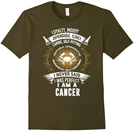 Mens Cancer Zodiac Sign T-Shirt Birthday in June July XL Olive