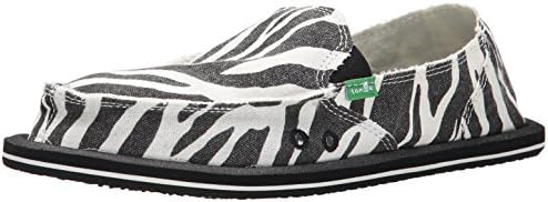 Sanuk Women's I'm Game Flat, Zebra Black/White, 10 M US