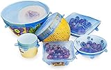Silicone Stretch Lids Insta Lids By BestOffer Reusable Food Covers Wrap Stretch Top Lid Suction BPA Free Microwave Storage Organizer 6 Pack (Blue)