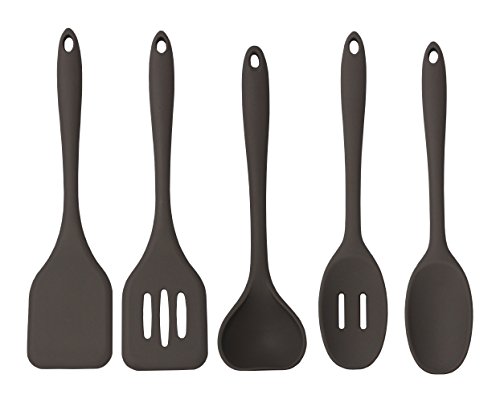 CoastLine Silicone Utensil Kitchen Set (5-Pack) | Includes Ladle, Serving Spoon, Slotted Spoon, Spatula &amp; Slotted Spatula | Cooking Utensils are Dishwasher Safe | Utensil Set with