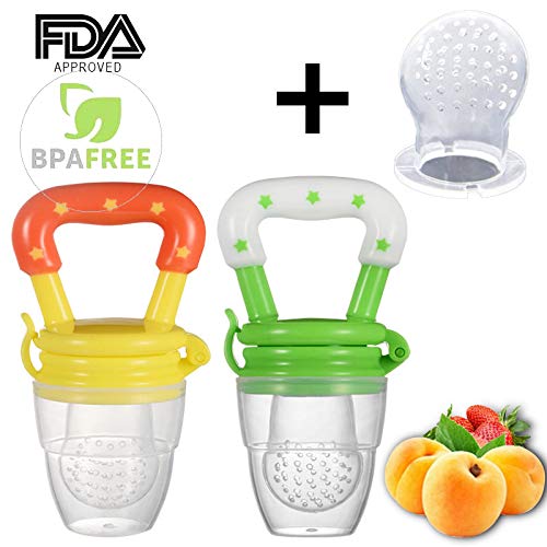 2 Pack Fresh Food & Fruit Feeding Pacifier - Silicone Teething Pacifiers | Great Baby Nibbler Food Feeder Teether | Baby Feeding Teething Toys Set for Toddlers & Kids (Medium, Pink/Yellow) - Thumbnail 6