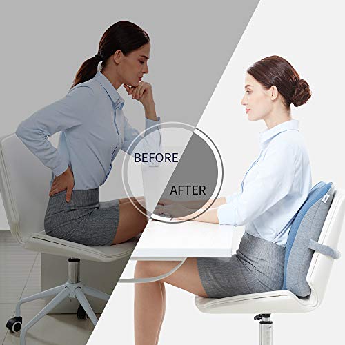 Jiaao Large Memory Foam Lumbar Support Pillow - Orthopedic Design for Relieves Lower Back Pain, Back Cushion for Office Chairs & Car, Breathable Cover, Adjustable Strap