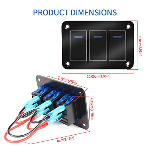 Rocker Switch Panel 3 Gang Aluminum Toggle Switch Panel, 12V/24V