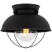 Kira Home Bayside 11" Nautical Farmhouse Flush Mount Ceiling Light + Seeded Glass Shade, Matte Black Finish