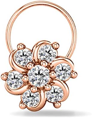 Diamond Scotch Cubic Zirconia Cluster Flower Nose Ring Stud Ring 14K White Gold Over Piercing Jewelry (20 Gauge)
