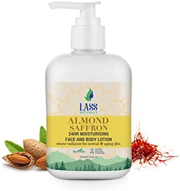 Lass Naturals Almond and Saffron Moisturizing Lotion, 250 ml - Non-Greasy and Quick Absorbing Body Lotion - Body Care