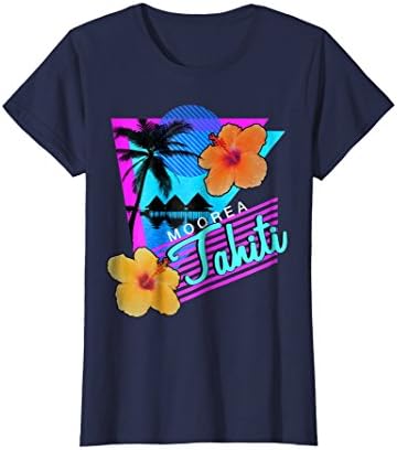 Womens Moorea Tahiti Vintage 80's Style Tropical T-Shirt Medium Navy