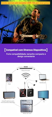 M-VAVE Receptor de Áudio Sem Fio para Monitor de Ouvido Profissional, Transmissão 2.4GHz Som sem Perdas 24bit/48KHz, Alcance de 30 Metros, Bateria de 7 Horas, Modo Mono/Stereo, Controle de Volume
