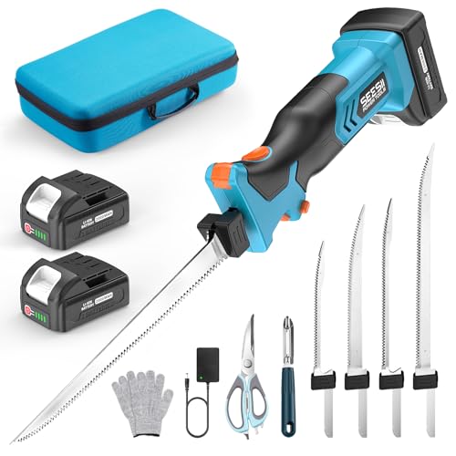 Seesii Cordless Electric Fillet Knife with 4 Blades, 100 Mins High Speed Filet Knife for Fish, Ergonomic Non-Slip Grip, Safty Lock, Carry Bag Kit for Filleting and Meat Slicing
