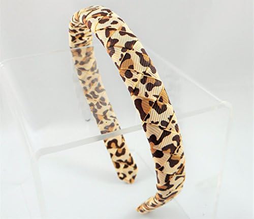 Leopard/Cheetah Print Woven Braided Ribbon Headband (1/2 inch) Tan/Cream