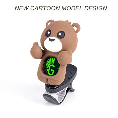 Guitar Tuner Clip-On with LCD Display for All String Instruments with Bass, Ukulele,Violin Accessories (bear-brown)