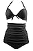 COCOSHIP Retro Elegant Black High Waisted Bikini Vintage Swimsuits Halter Swimwear XXL(US12)