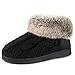 ULTRAIDEAS Women's Soft Yarn Cable Knit Bootie Slippers Memory Foam Indoor & Outdoor Shoes w/Adjustable Suede Lace,Black,9 B(M) US