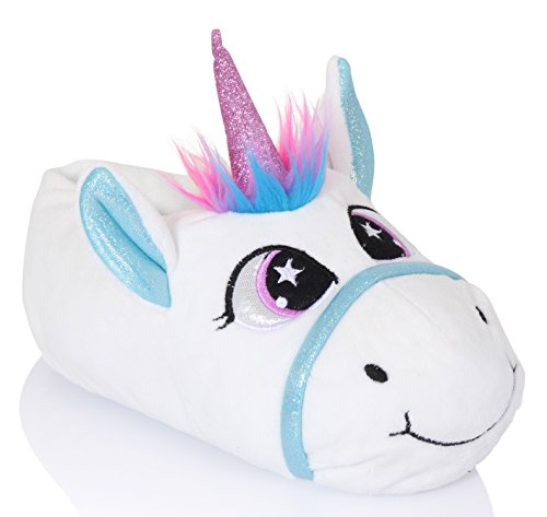 Ladies Womens UNICORN Slippers 3D Novelty Luxury Velour Fleece Luxury White  Pink Turquoise Size UK