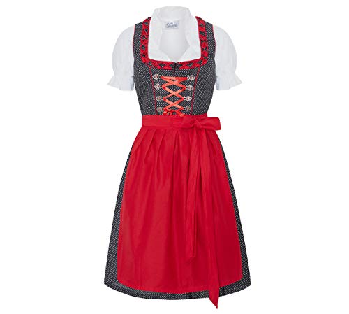 Bavarian Dirndl Dress 3pcs Set - Traditional & Modern Oktoberfest Dirndl Heidi (US:8 (EU:38)) Red/Blue