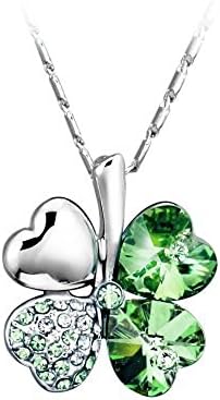 Fedo Four Leaf Clover Heart-shaped Swarovski Elements Crystal Pendant Necklace 18.5" + 2" Extender Green
