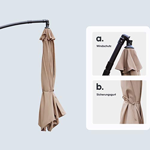 Sekey® Ampelschirm 300 cm Sonnenschirm Gartenschirm Kurbelschirm mit Kurbelvorrichtung Sonnenschutz UV50+ – Bild 6