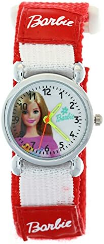 Girls Cartoon Barbie Round White Dial Red Nylon Velcro Tape Quartz HOT-SALE Watches