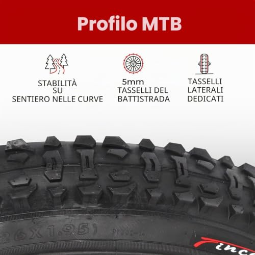 Fincci Copertone MTB 26 x 1,95 Pollici - Coppia Pieghevole Pneumaticos 60 TPI - con 2x Valvole Interne Cameras d’Aria - per MTB Montagna Ibrida Bici Bicicletta - Confezione da 2