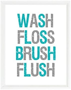 Bathroom Wall Art, Wash, Floss, Brush, Flush, Bathroom Decor, Boy Bathroom, Bathroom Sign, Teal, Gray, Childrens Bathroom, Home Decor, Gift