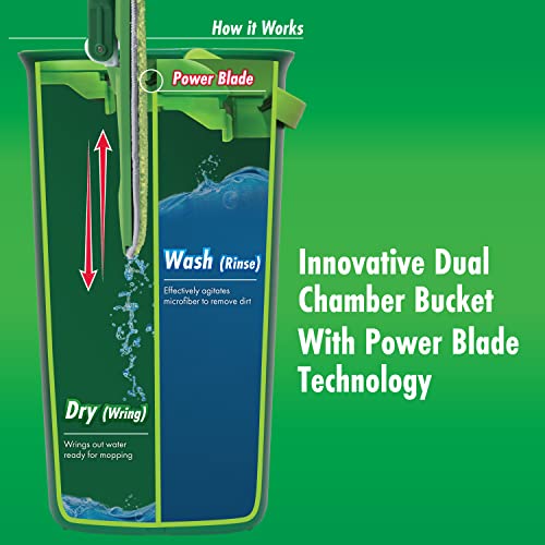 Libman Rinse \'n Wring Mop and Bucket System | Microfiber Floor Mop | Hardwood Floor Cleaner | Wet & Dry Mop | Clean & Dirty Water Chambers | Power Blades | 4 Total Microfiber Pads