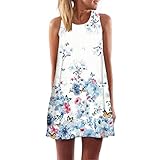 Hot Sale! Women Sleeveless Printed Mini Dress,Canserin Vintage Boho Summer Beach (3XL, White)