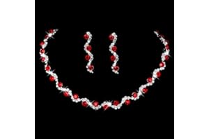 Unicra Bride Silver Necklace Earrings Set Crystal Bridal Wedding Jewelry Set Rhinestone Choker Necklace for Women and Brides